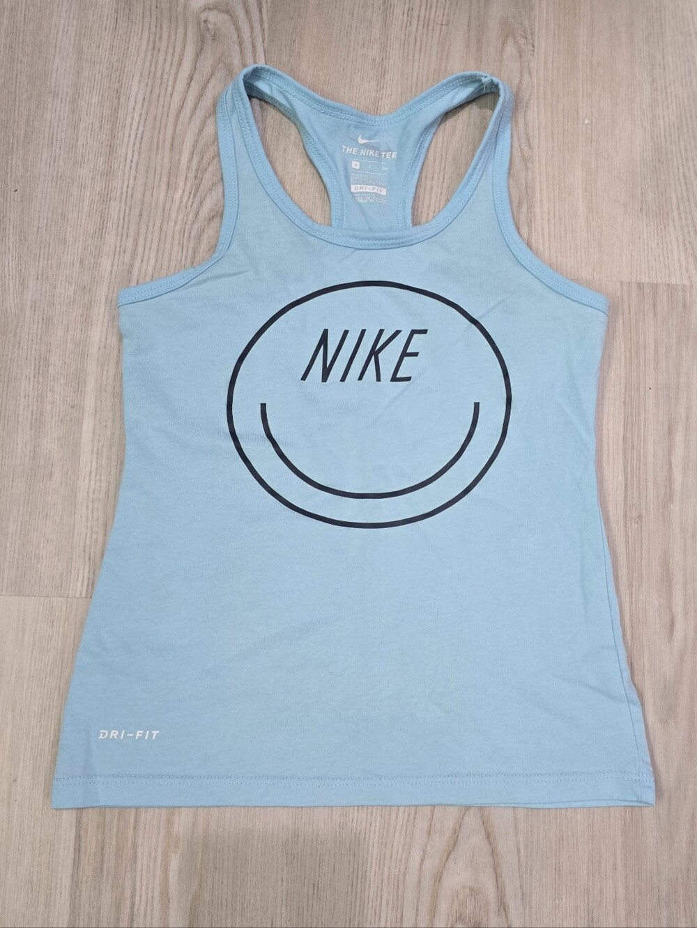 Nike Girls Light Blue Dri-FIT Smiley Logo Racerback Tank Size S
